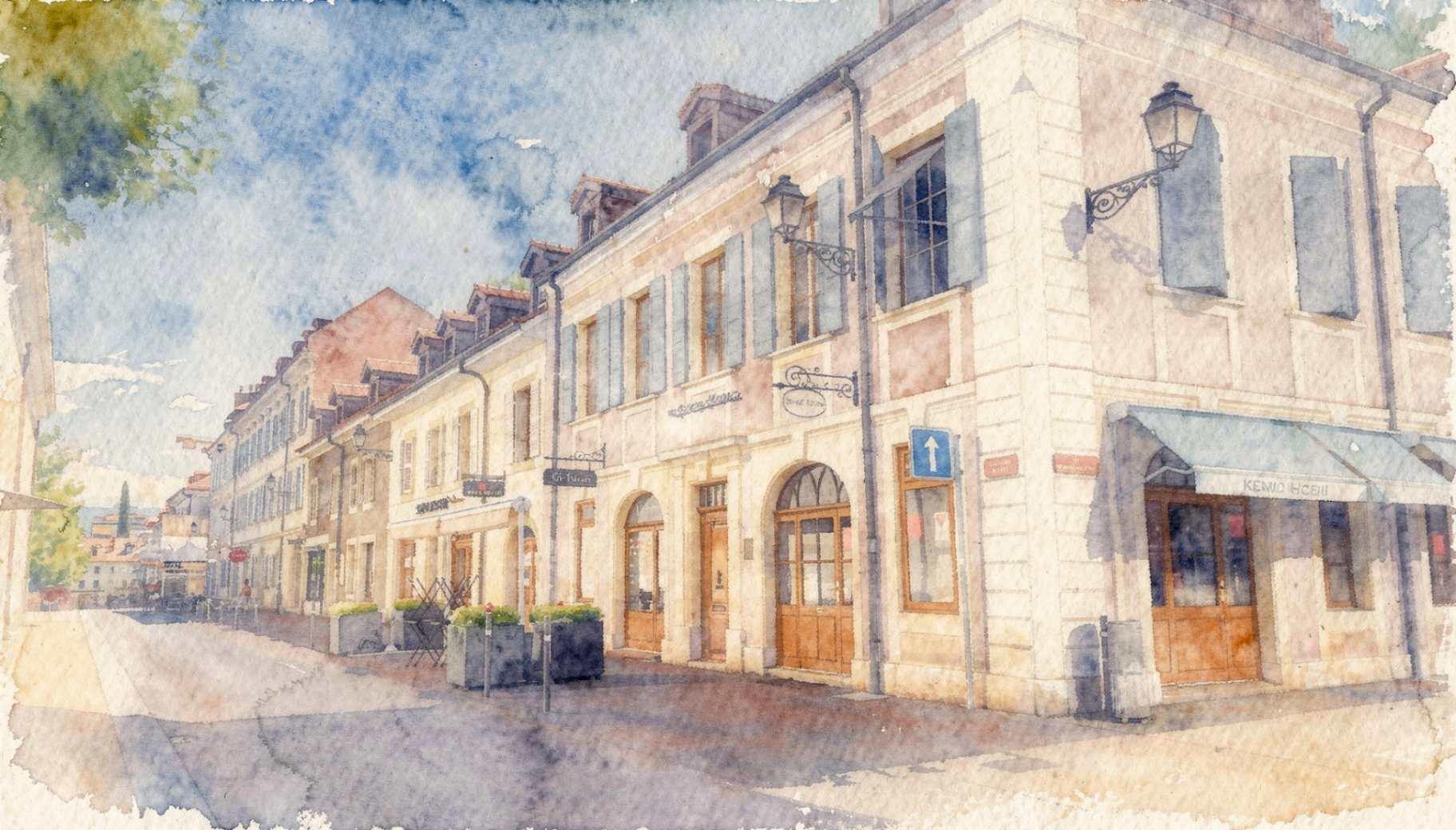 Vue aquarelle des rues de Carouge
